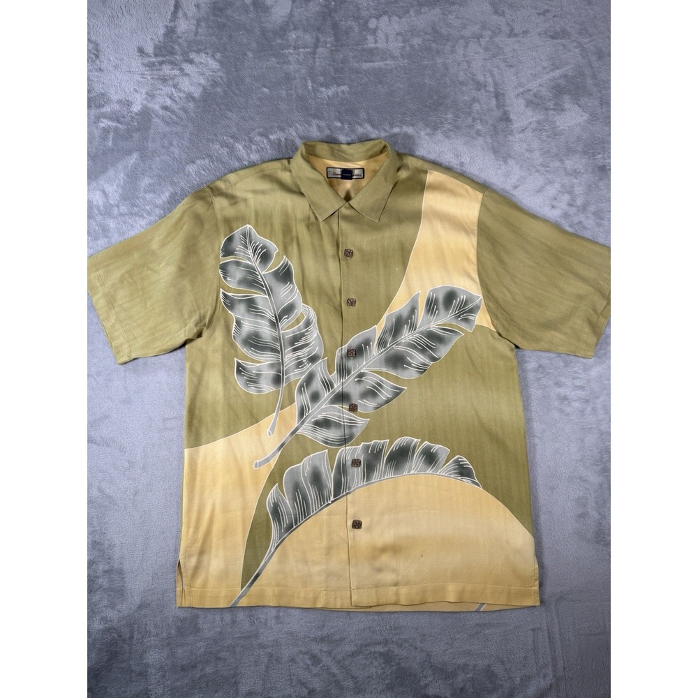 Tommy Bahama Shirt Mens Medium Green Yellow Silk Button Up Hawaiian